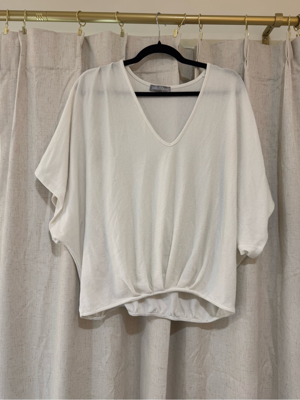 Relaxed V-Neck White Dolman Tunic - Charlotte Avery